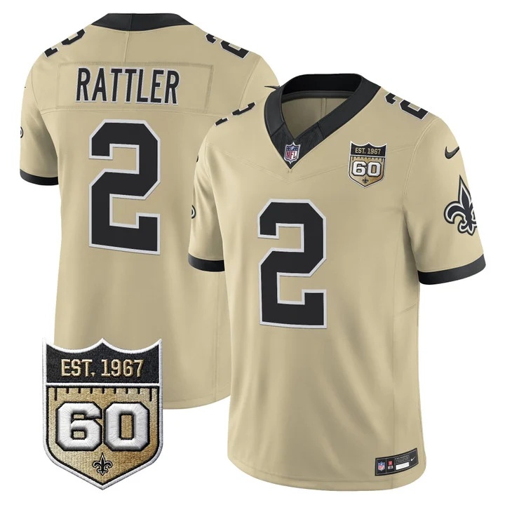 Men's New Orleans Saints 60th Anniversary Patch Vapor Jersey - Gameday Golds Edition GOLD#2 SPENCER RATTLER