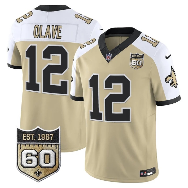 Men's New Orleans Saints 60th Anniversary Patch Vapor Jersey - Gameday Golds Edition GOLD AKTERNATE#12 CHRIS OLAVE