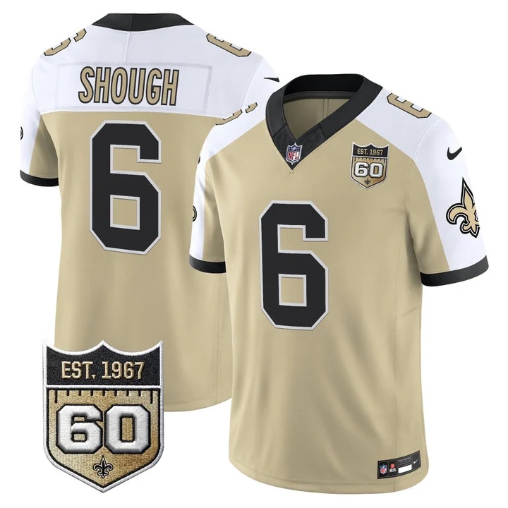 Men's New Orleans Saints 60th Anniversary Patch Vapor Jersey - Gameday Golds Edition GOLD ALTERNATE#6 TYLER SHOUGH