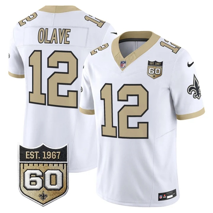 Men's New Orleans Saints 60th Anniversary Patch Vapor Jersey - Gameday Golds Edition WHITE#12 CHRIS OLAVE