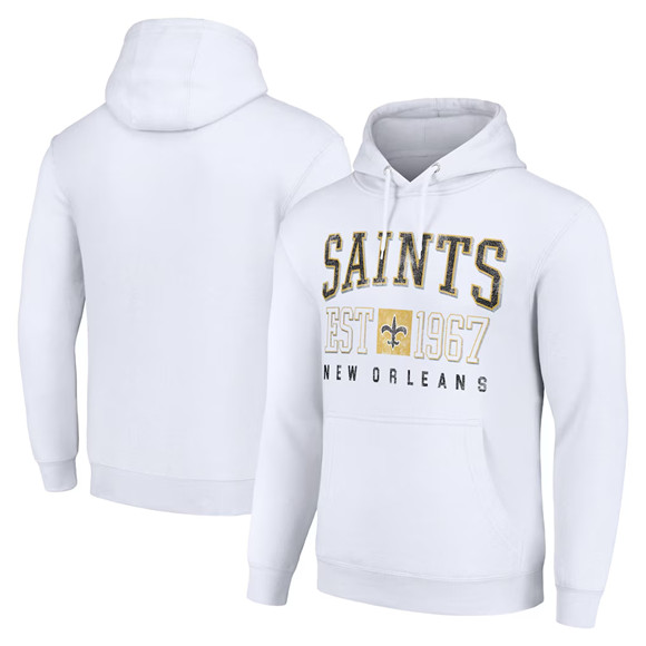 Men's New Orleans Saints White Throwback Logo Pullover Hoodie