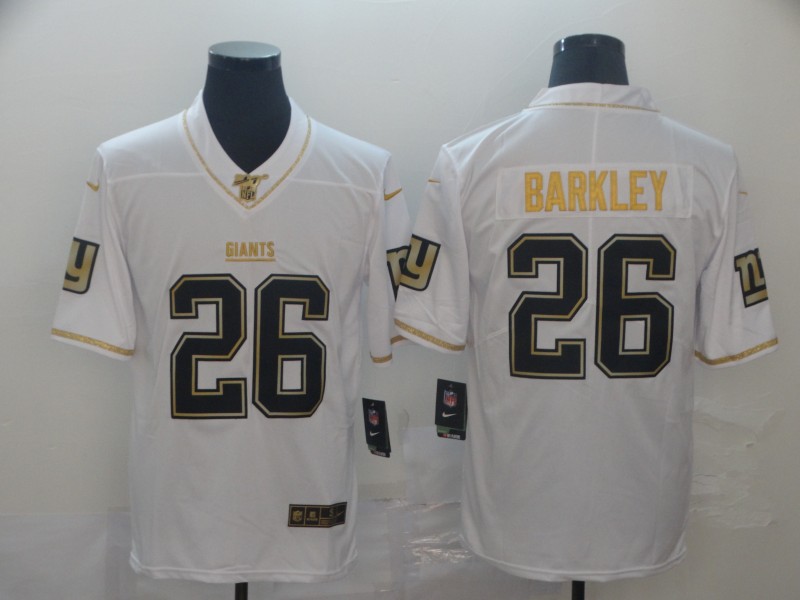Men's New York Giants #26 Saquon Barkley White Gold Retro Football Jersey
