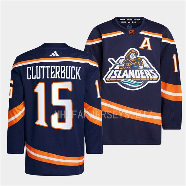Men's New York Islanders #15 Cal Clutterbuck Navy 2022 Reverse Retro Primegreen Jersey 