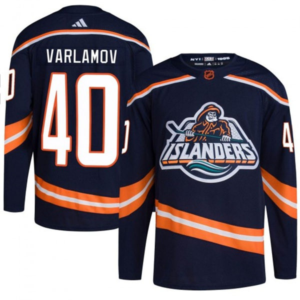 Men's New York Islanders #40 Semyon Varlamov Navy 2022 Reverse Retro Primegreen Jersey 