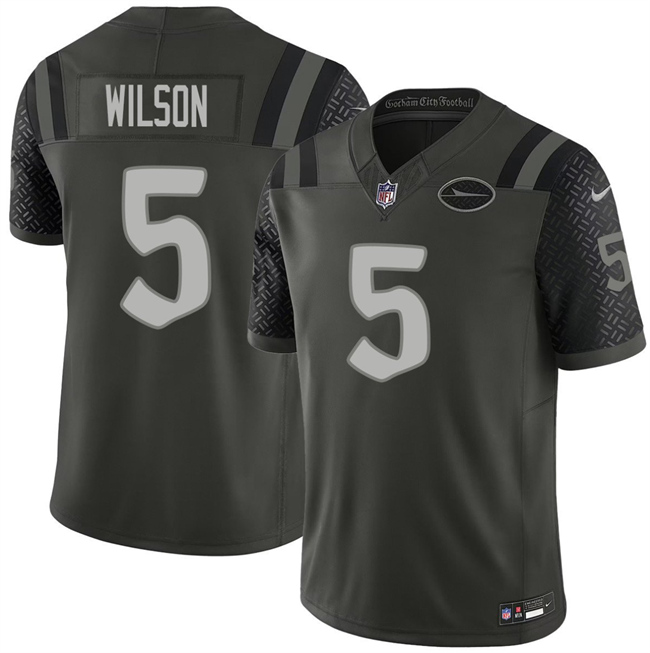 Men's New York Jets #5 Garrett Wilson Black 2025 F.U.S.E. a??Rivalriesa?? Vapor Limited Football Stitched Jersey
