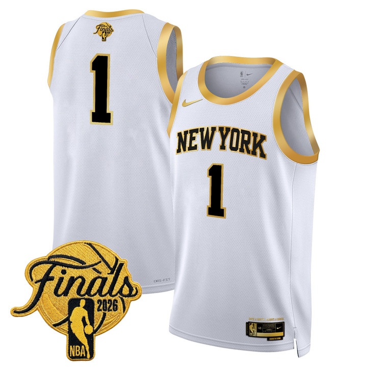 Men's New York Knicks 2026 Finals Swingman Jersey WHITE GOLD #1