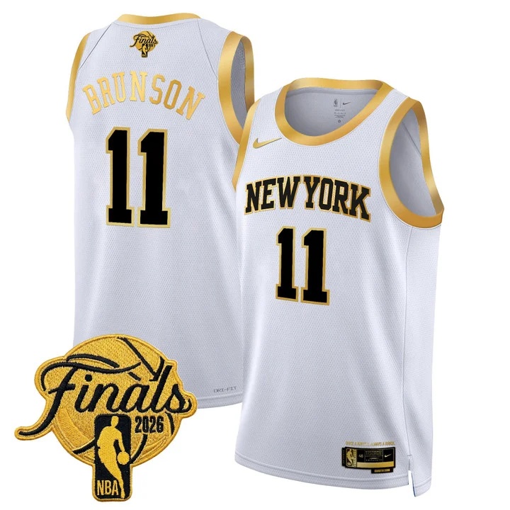 Men's New York Knicks 2026 Finals Swingman Jersey WHITE GOLD #11 JALEN BRUNSON