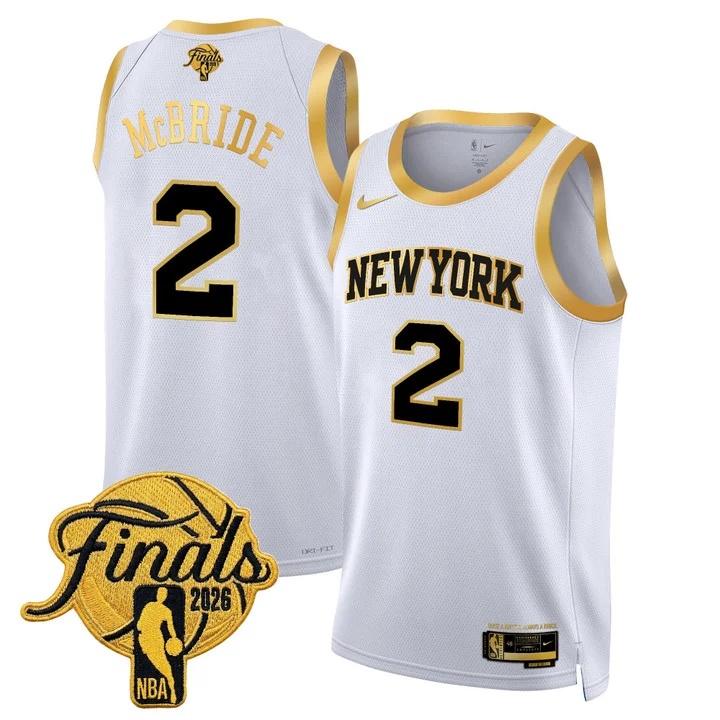 Men's New York Knicks 2026 Finals Swingman Jersey WHITE GOLD #2 MILES MCBRIDE