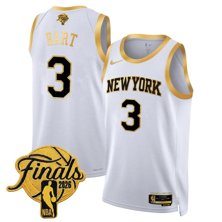 Men's New York Knicks 2026 Finals Swingman Jersey WHITE GOLD #3 JOSH HART