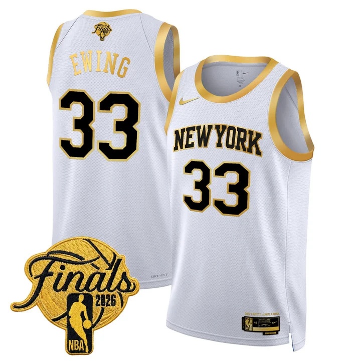 Men's New York Knicks 2026 Finals Swingman Jersey WHITE GOLD #33 PATRICK EWING