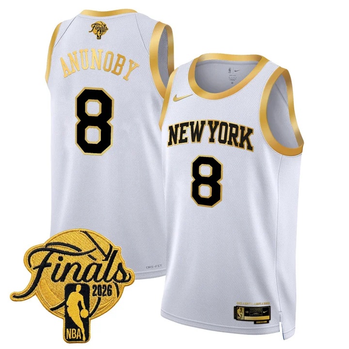 Men's New York Knicks 2026 Finals Swingman Jersey WHITE GOLD #8 OG ANUNOBY
