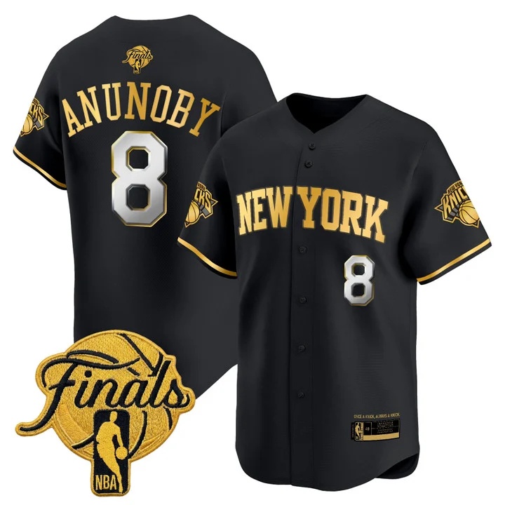 Men's New York Knicks 2026 Finals Vapor Baseball Jersey BLACK #8 OG ANUNOBY