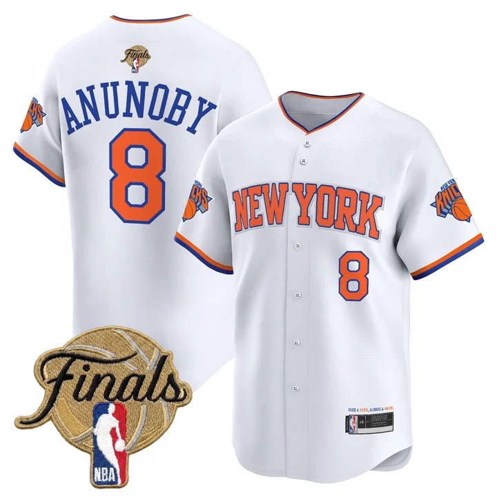 Men's New York Knicks 2026 Finals Vapor Baseball Jersey WHITE #8 OG ANUNOBY