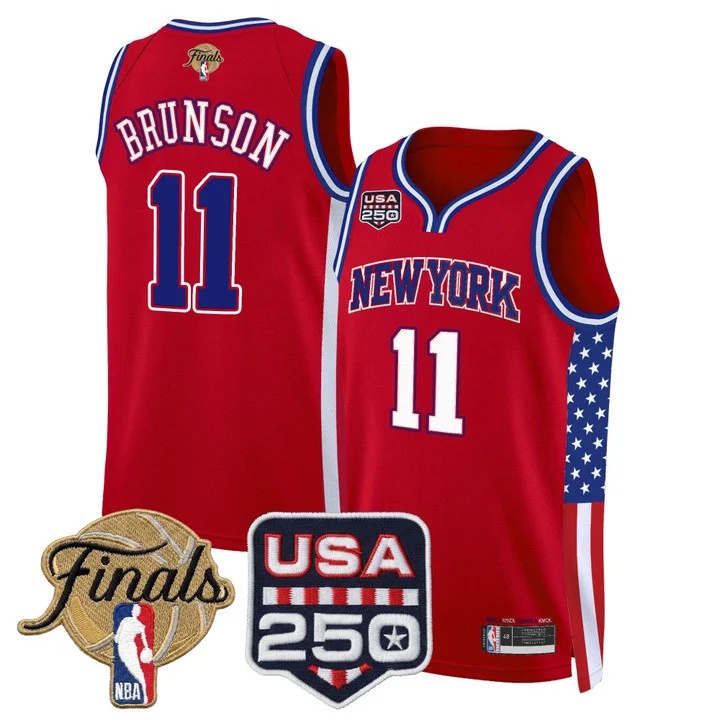 Men's New York Knicks America 250 Edition 2026 Finals patch Swingman Jersey RED#11 JALEN BRUNSON