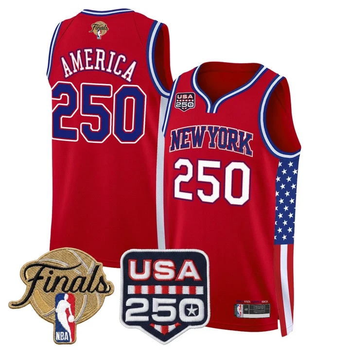 Men's New York Knicks America 250 Edition 2026 Finals patch Swingman Jersey RED#250 AMERICA