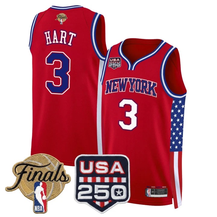 Men's New York Knicks America 250 Edition 2026 Finals patch Swingman Jersey RED#3 JOSH HART