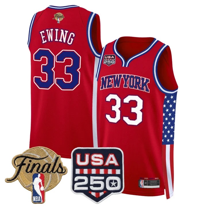 Men's New York Knicks America 250 Edition 2026 Finals patch Swingman Jersey RED#33 PATRICK EWING