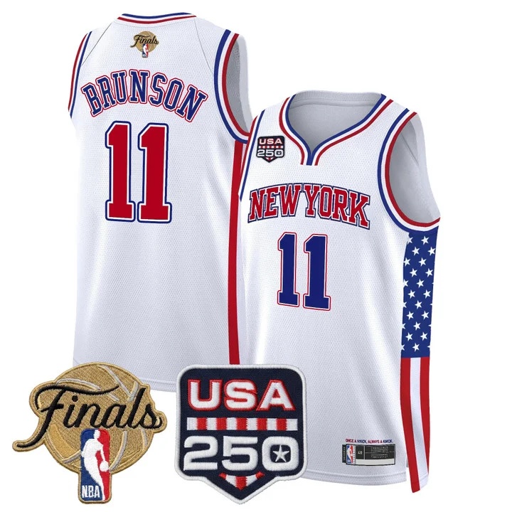 Men's New York Knicks America 250 Edition 2026 Finals patch Swingman Jersey WHITE#11 JALEN BRUNSON