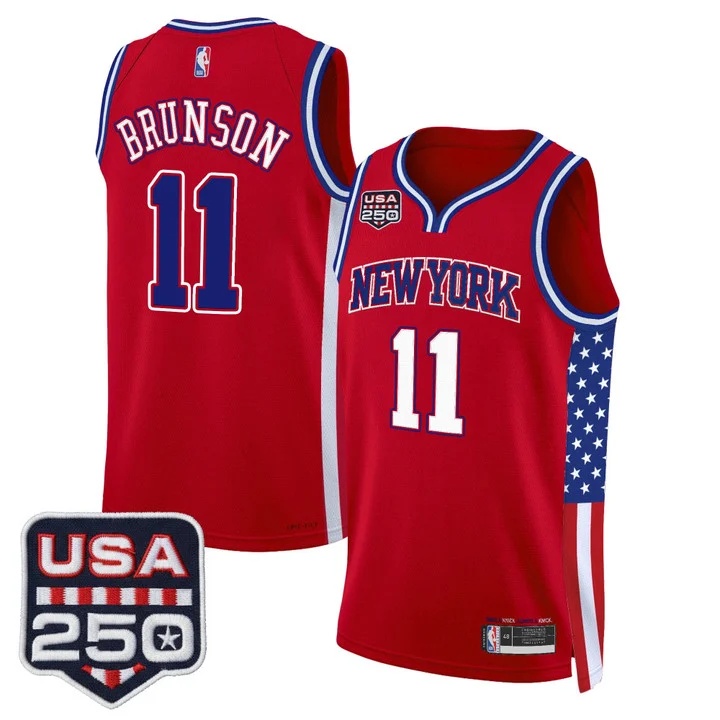 Men's New York Knicks America 250 Edition Swingman Jersey RED #11 JALEN BRUNSON