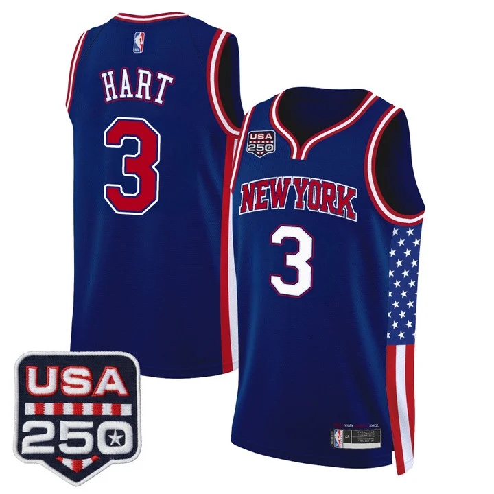 Men's New York Knicks America 250 Edition Swingman Jersey ROYAL #3 JOSH HART