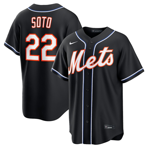 Men's New York Mets #22 Juan Soto 2026 Black Out Stitched Baseball Jersey