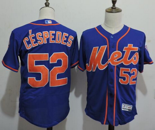 Men's New York Mets #52 Yoenis Ce?spedes Blue With Orange 2016 Flexbase Majestic Baseball Jersey