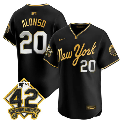 Men's New York Mets 2025 Jackie Robinson Patch Road Alternate Jersey BLACKGOLD #20 PETE ALONSO.webp