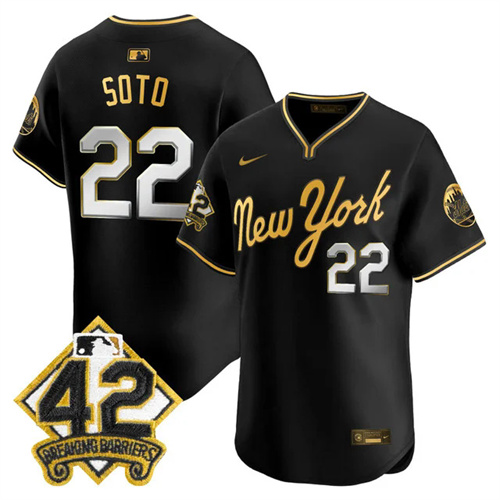 Men's New York Mets 2025 Jackie Robinson Patch Road Alternate Jersey BLACKGOLD #22 JUAN SOTO.webp