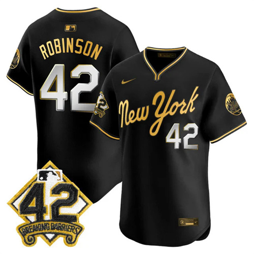 Men's New York Mets 2025 Jackie Robinson Patch Road Alternate Jersey BLACKGOLD #42 JACKIE ROBINSON.webp