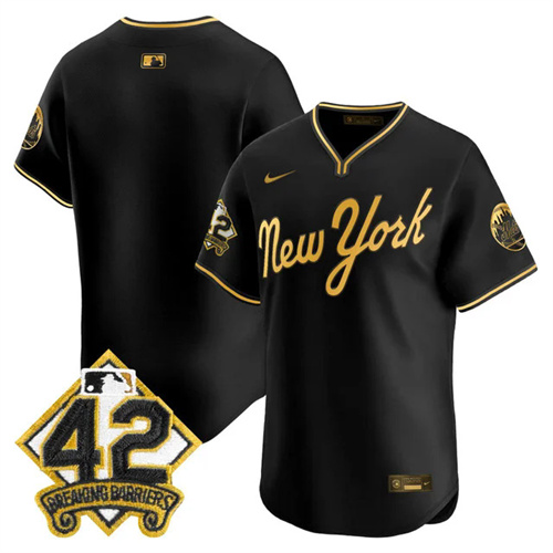 Men's New York Mets 2025 Jackie Robinson Patch Road Alternate Jersey BLACKGOLD BLANK.webp