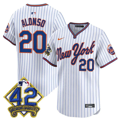 Men's New York Mets 2025 Jackie Robinson Patch Road Alternate Jersey PINSTRIPE #20 PETE ALONSO.webp