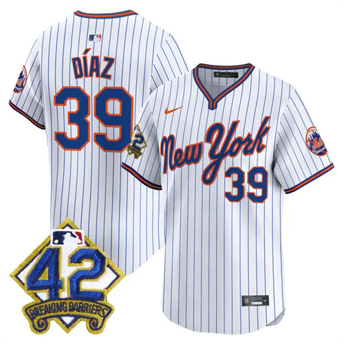 Men's New York Mets 2025 Jackie Robinson Patch Road Alternate Jersey PINSTRIPE #39 EDWIN DIAZ.webp