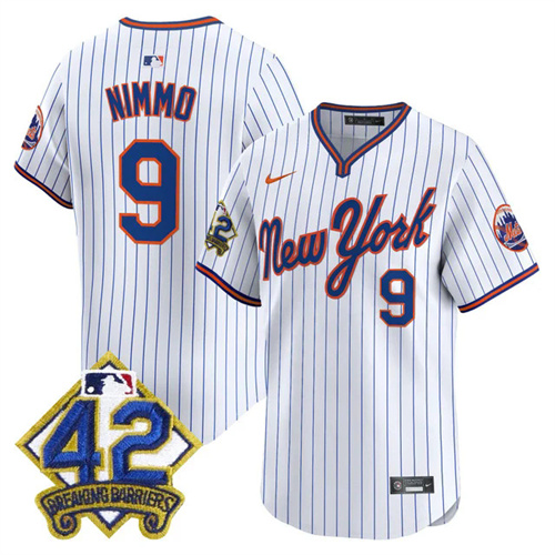 Men's New York Mets 2025 Jackie Robinson Patch Road Alternate Jersey PINSTRIPE #9 BRANDON NIMMO.webp