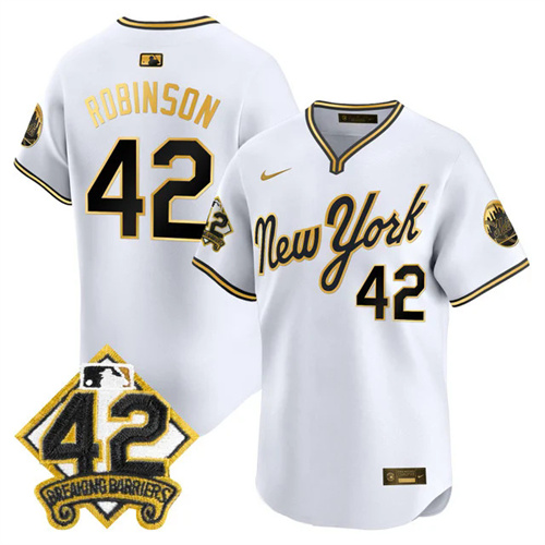Men's New York Mets 2025 Jackie Robinson Patch Road Alternate Jersey WHITEGOLD #42 JACKIE ROBINSON.webp