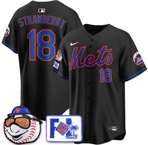 Men's New York Mets 2025 Spring Training Jersey - All Stitched Black  Darryl Strawberry - 18