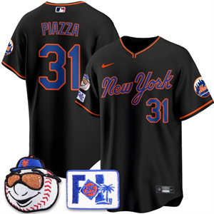 Men's New York Mets 2025 Spring Training Jersey - All Stitched Black Mike Piazza - 31
