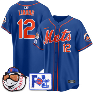 Men's New York Mets 2025 Spring Training Jersey - All Stitched Royal Francisco Lindor - 12