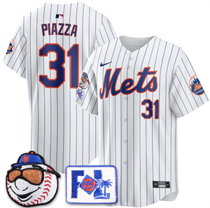 Men's New York Mets 2025 Spring Training Jersey - All Stitched White Mike Piazza - 31