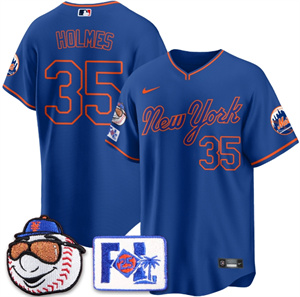Men's New York Mets Blue Road 2025 Spring Training Jersey - All Stitched Blue Clay Holmes - 35