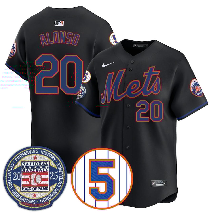 Men's New York Mets Number Retirement & Hall of Fame Gold Jersey BLACK#20 PETE ALONSO