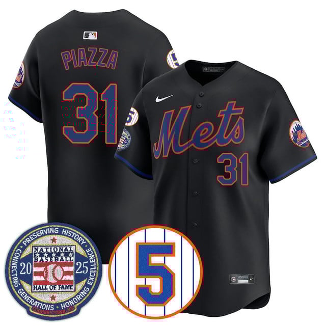 Men's New York Mets Number Retirement & Hall of Fame Gold Jersey BLACK#31 MIKE PIAZZA