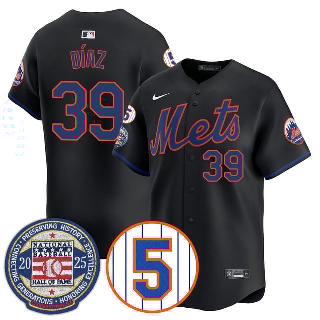 Men's New York Mets Number Retirement & Hall of Fame Gold Jersey BLACK#39 EDWIN DIAZ