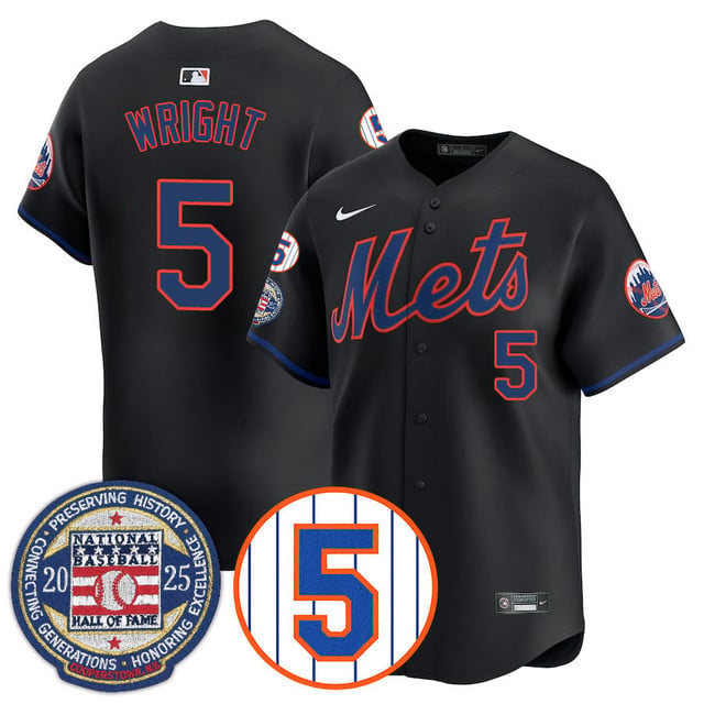 Men's New York Mets Number Retirement & Hall of Fame Gold Jersey BLACK#5 DAVID WRIGHT