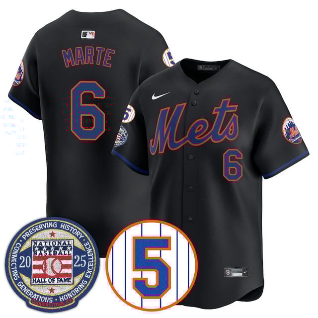 Men's New York Mets Number Retirement & Hall of Fame Gold Jersey BLACK#6 STARLING MARTE