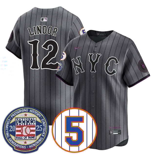 Men's New York Mets Number Retirement & Hall of Fame Gold Jersey CITY CONNECT#12 FRANCISCO LINDOR