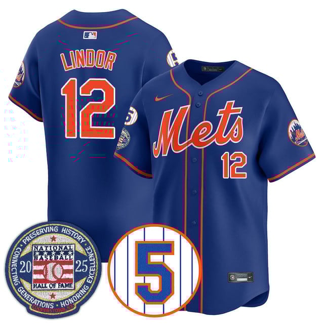 Men's New York Mets Number Retirement & Hall of Fame Gold Jersey ROYAL#12 FRANCISCO LINDOR