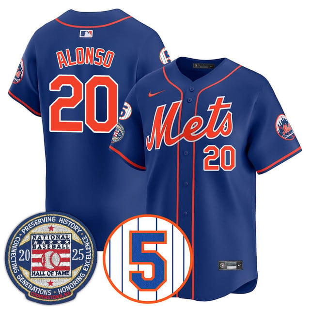 Men's New York Mets Number Retirement & Hall of Fame Gold Jersey ROYAL#20 PETE ALOMSO