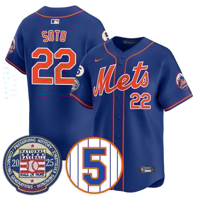 Men's New York Mets Number Retirement & Hall of Fame Gold Jersey ROYAL#22 JUAN SOTO