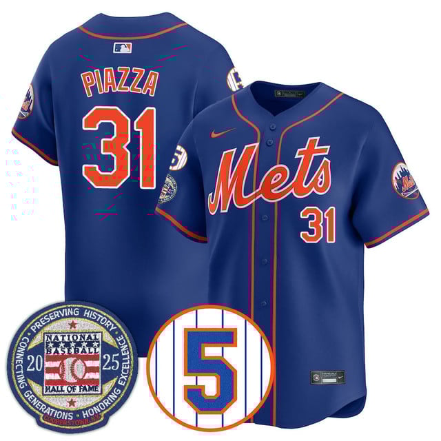 Men's New York Mets Number Retirement & Hall of Fame Gold Jersey ROYAL#31 MIKE PIAZZA