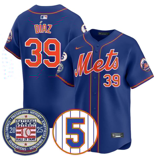 Men's New York Mets Number Retirement & Hall of Fame Gold Jersey ROYAL#39 EDWIN DIAZ